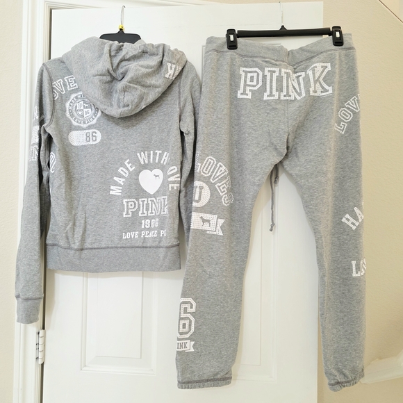 Victoria's Secret PINK Grey White Bling Fashion Show Collection Tracksuit M - Picture 2 of 13